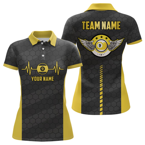 Personalized Funny 3D 9 Ball Pool Billiards Polo Shirts For Women, Custom 9 Ball Team Shirts VHM0609