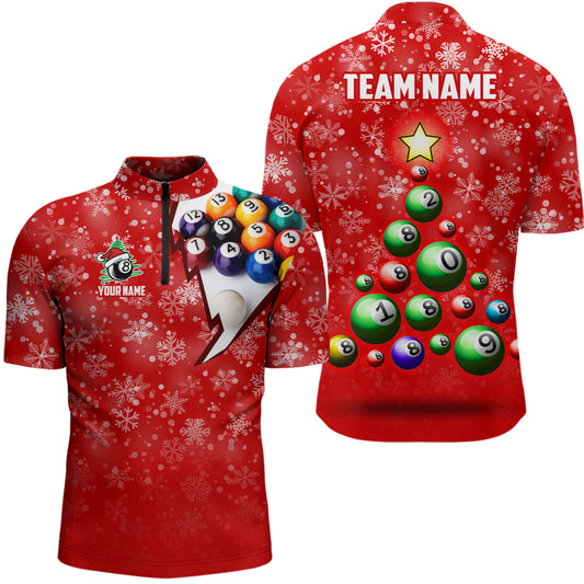Personalized Christmas Tree Billiard Balls Quarter-Zip Shirts For Men, Christmas 8 Ball Pool Shirts VHM0629