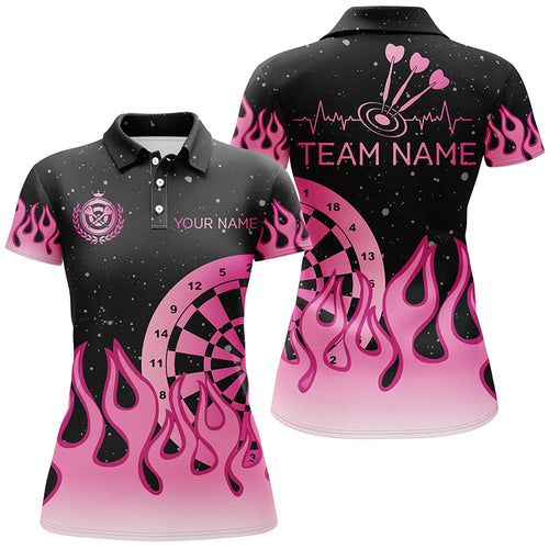 Personalized Pink Dartboard Fire Flame Women Darts Polo Shirts Custom Mother's Day Darts Shirt Gifts TDM1400