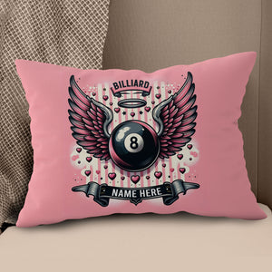 Personalized Pink Billiard With Wings Pillow, Best Valentine Gifts For Billiard Lover TDM0884