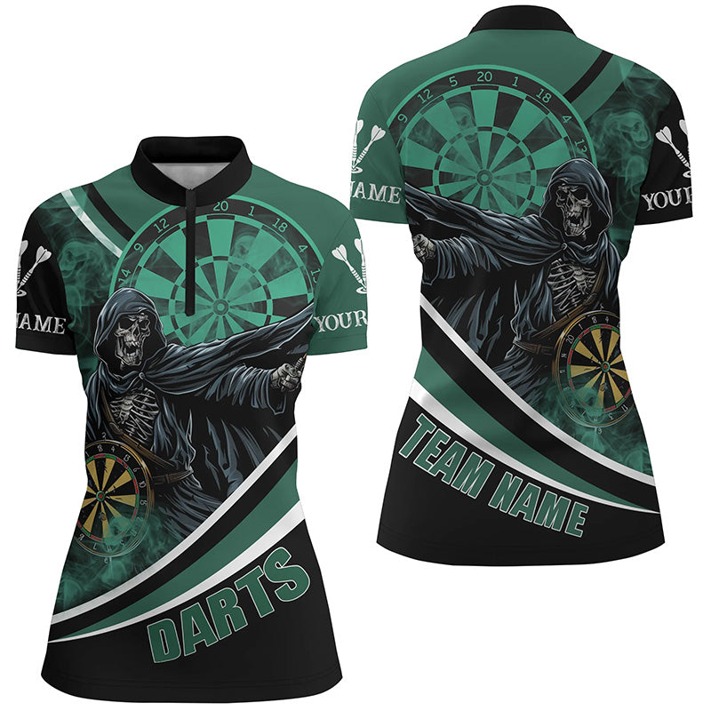 Death Skeleton Green Darts Jersey Women Quarter-Zip Shirts Custom Team League Darts Shirts TDM1390