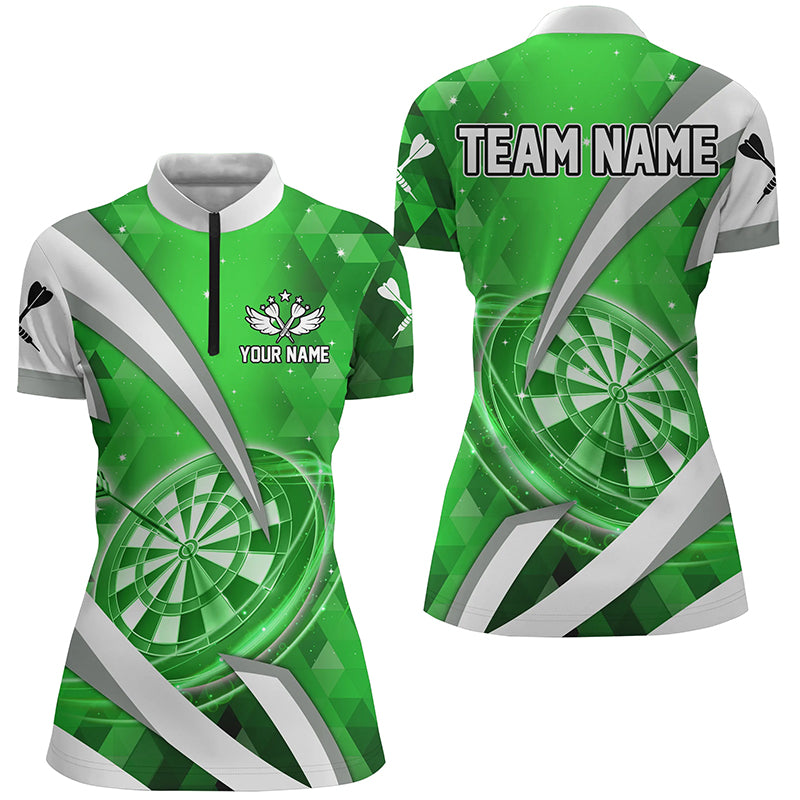 Green Jerseys Darts Board 3D Women Darts Quarter Zip Shirt Custom Team League Darts Shirts TDM1440