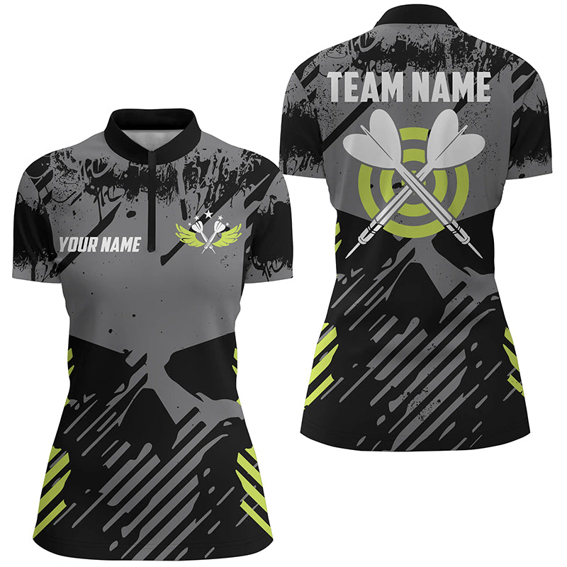 Darts Grey Skull Grunge Style Custom Women Quarter-Zip Shirts, Idea Gifts Shirts For Players TDM1233