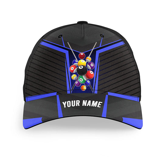 Personalized Blue Jerseys Billiard Balls Caps, Best Custom Name Billiard Hats For Pool Player TDM0907