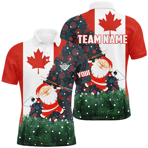 Funny Christmas Santa And Billiard Canada Flag Custom Men Polo Shirts Patriotic Christmas Shirts TDM0586