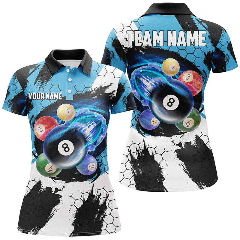 Funny Billiard Balls Custom Name 3D Women Polo Shirts, Funny Pool League Shirts TDM0604