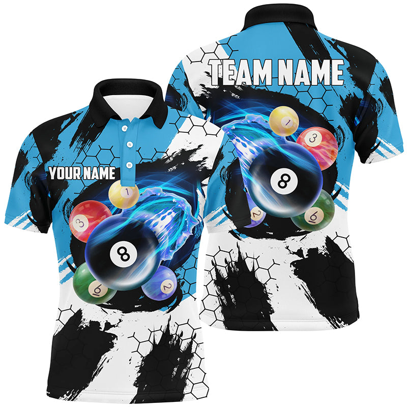Funny Billiard Balls Custom Name 3D Men Polo Shirts, Funny Pool League Shirts TDM0604