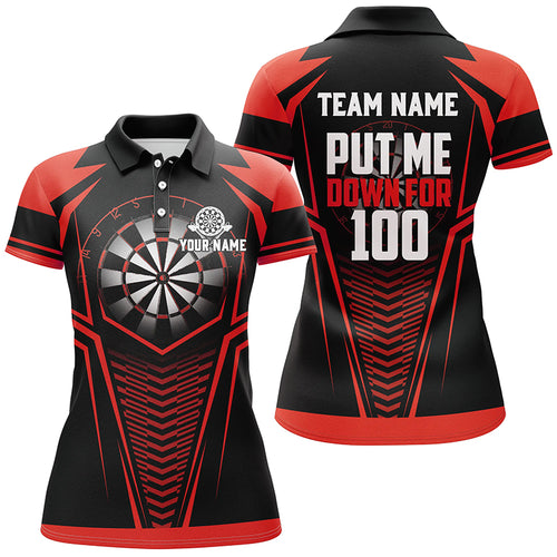 Put Me Down For 100 Black Red Women Darts Polo Shirts Custom Funny Dart Shirts Dart Team Jerseys TDM1286