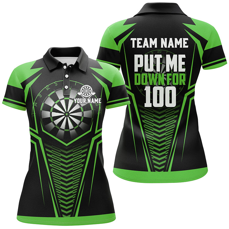 Put Me Down For 100 Black Green Women Darts Polo Shirts Custom Funny Dart Shirts Dart Team Jerseys TDM1287