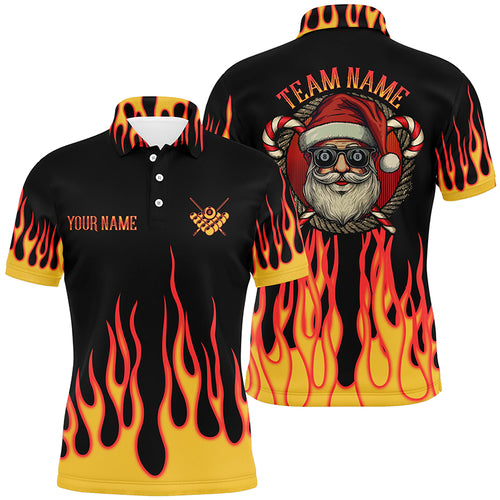 Funny Christmas Santa With Flame Custom Billiard Shirts, 8 Ball Pool Men Christmas Polo Shirts TDM0613