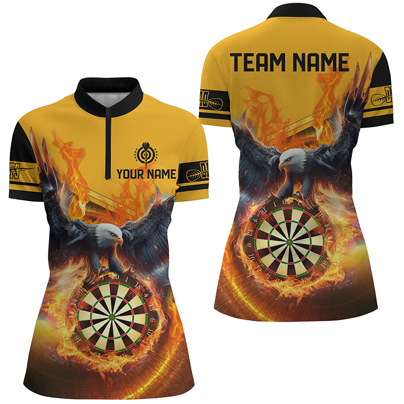 3D Eagle Flying On Dart Board Fire Women Quarter-Zip Shirts Customized Darts Jerseys |Yellow TDM1293