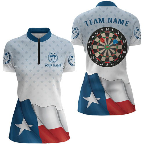 Personalized Texas Flag Women Darts Quarter-Zip Shirts Custom Patriotic Texas Darts Shirts TDM1490