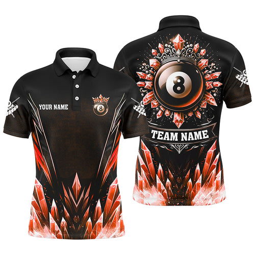 Personalized 3D Red Icy Funny 8 Ball Pool Crown Men Billiard Polo Shirts Custom Billiard Jerseys TDM1296
