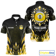 Load image into Gallery viewer, Personalized 3D Yellow Icy Funny 9 Ball Pool Crown Men Billiard Polo Shirts Custom Billiard Jerseys TDM1297