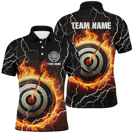 Personalized Flaming Archery 3d Target Thunder Lightning Men Polo Shirts, Custom Archery Jersey TDM0975