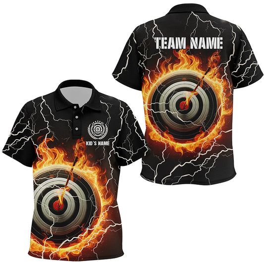 Personalized Flaming Archery 3d Target Thunder Lightning Kid Polo Shirts, Custom Archery Jersey TDM0975
