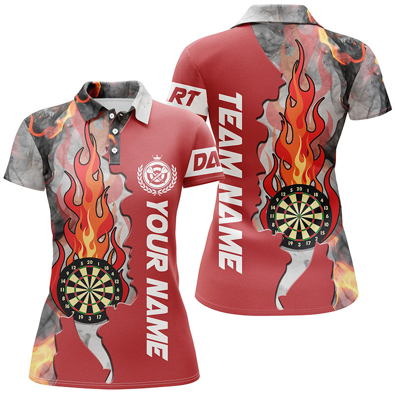 Personalized Red Darts Board Fire Flame Smoke Women Darts Polo Shirts Custom Unique Darts Jerseys TDM1307