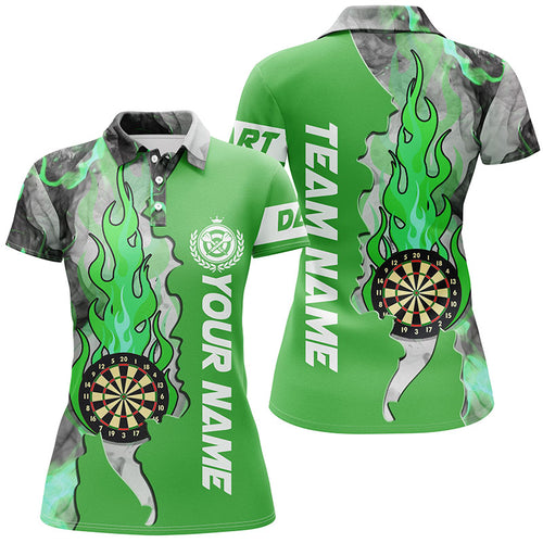 Personalized Green Darts Board Fire Flame Smoke Women Darts Polo Shirts Custom Unique Darts Jerseys TDM1309