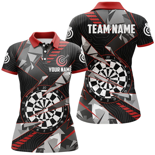 Personalized Black Red Grunge Darts Board Women Darts Polo Shirts Custom Team League Darts Jerseys TDM1516