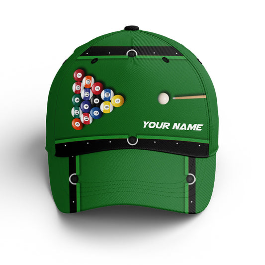 Green Pool Ball Custom Name Billiard Hats, Custom Adjustable 3D Printed Billiard Baseball Caps TDM0200
