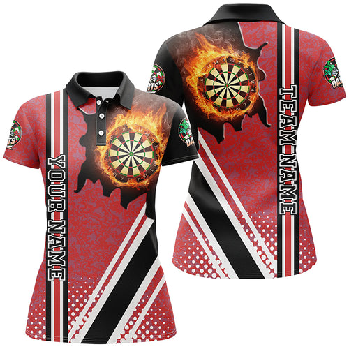 Personalized Black Red Darts Board Fire Flame Women Darts Polo Shirts Custom Dart Team Jersey TDM1334