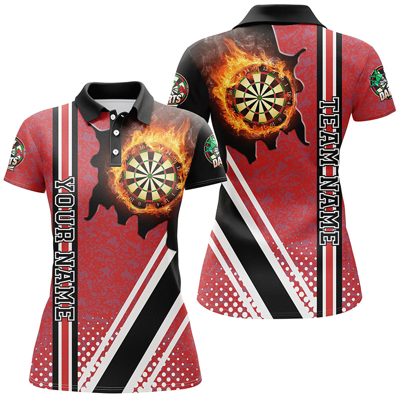 Personalized Black Red Darts Board Fire Flame Women Darts Polo Shirts Custom Dart Team Jersey TDM1334