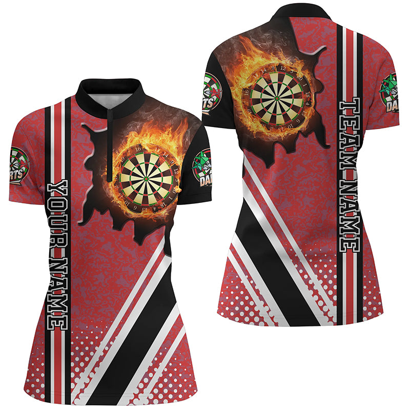 Black Red Darts Board Fire Flame Women Darts Quarter-Zip Shirts Custom Dart Team Jersey TDM1334
