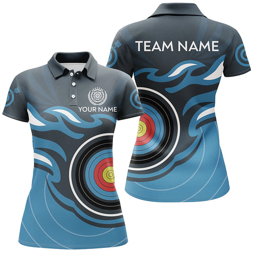 Personalized Archery Target Blue Flame Women Polo Shirts Custom Archery Shirts For Team TDM0447