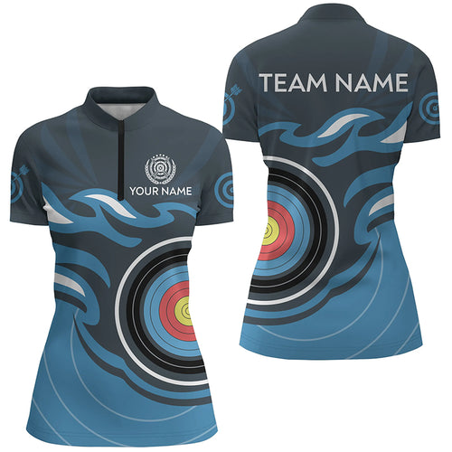 Personalized Archery Target Blue Flame Women Quarter-Zip Shirts Custom Archery Shirts TDM0447