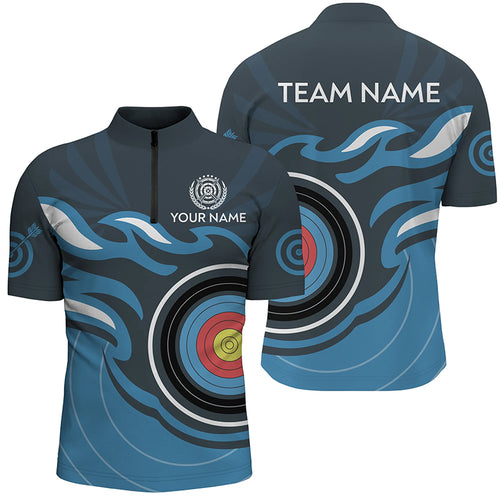 Personalized Archery Target Blue Flame Men Quarter-Zip Shirts Custom Archery Shirts TDM0447
