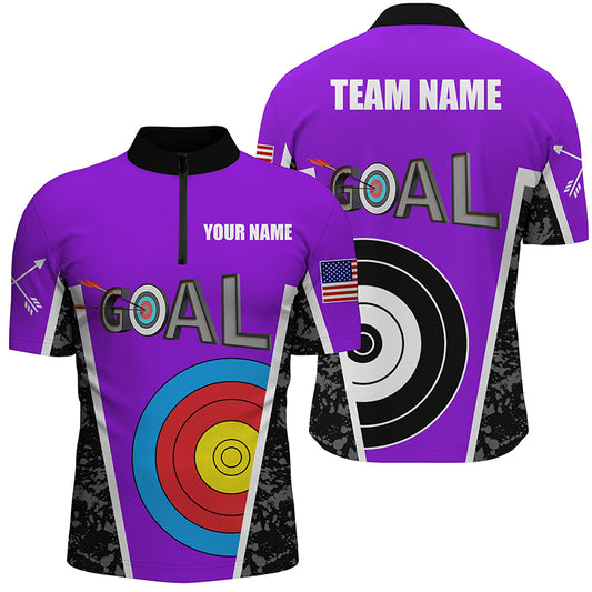 Custom Name Purple Archery Goal Men Quarter-Zip Shirts, 3D Target Archery Jerseys For Team TDM1153