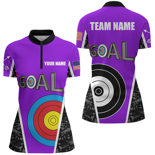 Custom Name Purple Archery Goal Women Quarter-Zip Shirts, 3D Target Archery Jerseys For Team TDM1153