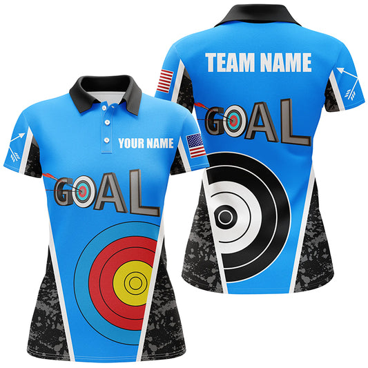 Personalized Name Blue Archery Goal Women Polo Shirts Custom 3D Target Archery Jerseys For Team TDM1154