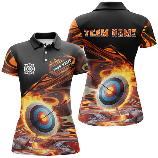 Personalized Flaming Target Archery Women Polo Shirts, Best Archery Target Shirts For Archers TDM1027