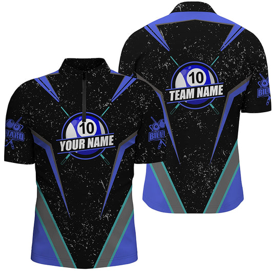 Personalized Grunge 10 Ball Billiard Men Quarter-Zip Shirts, 10 Ball Pool Billiard Jerseys TDM1032