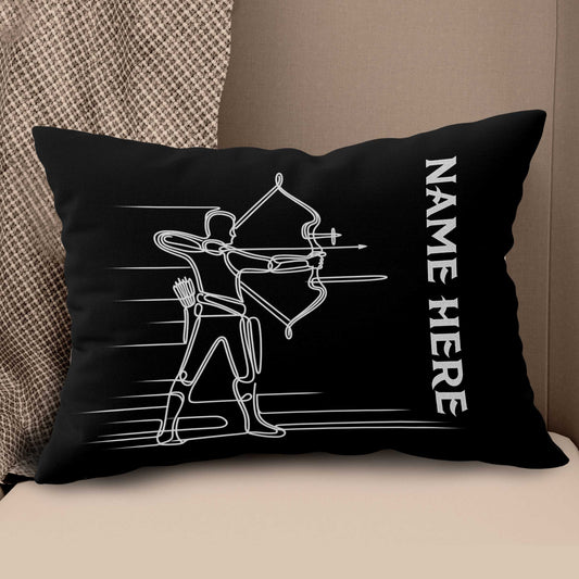 Personalized Men Archer Line Drawing Black Pillow, Archery Pillow Gifts TDM0858