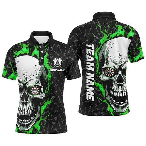 Personalized 3D Green Skull Flame Dart Polo Shirts Custom Dart Shirts For Men Dart Jerseys TDM1179