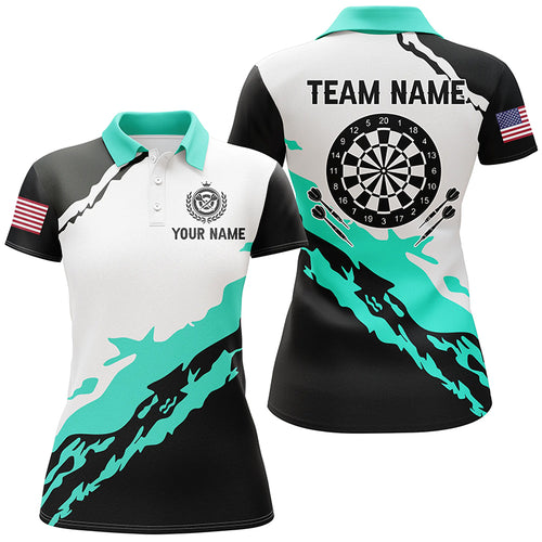 Personalized Dartboard Turquoise Black Darts Jersey For Women Custom Team Name Darts Polo Shirt Gifts TDM1367