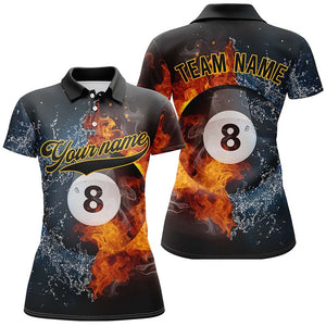 Water And Fire Personalized Name All Over Print Polo Shirts For Women Custom Gifts For Billiard Team TDM0274