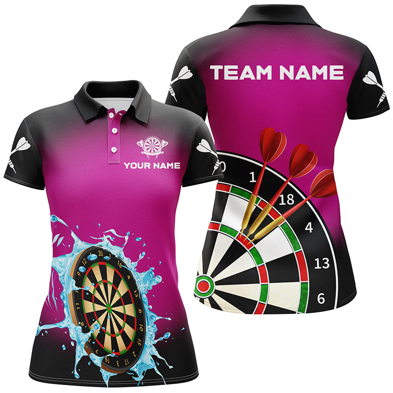 Personalized Dartboard In Splashing Water Pink Women Darts Polo Shirts Custom Funny Darts Shirts TDM1374