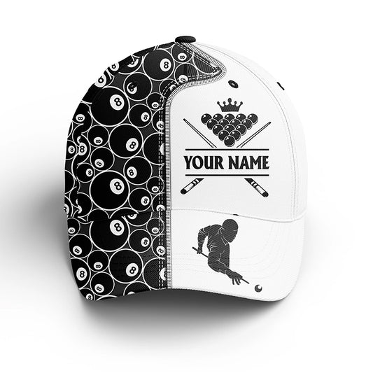 Black White Ball 8 Pattern Personalized Billiard Cap Hat With Name For Billiard Player Or Lover TDM0311