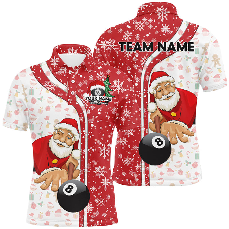 Funny Christmas Santa Play Pool Personalized Red Billiard 8 Ball Snowflake Polo Shirts For Men TDM0504