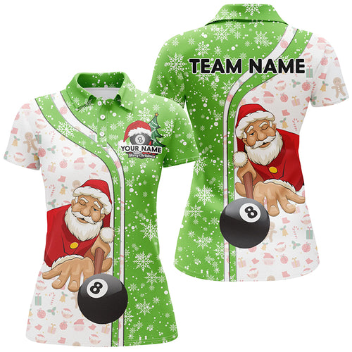 Funny Christmas Santa Play Pool Personalized Green Billiard 8 Ball Snowflake Polo Shirts For Women TDM0505