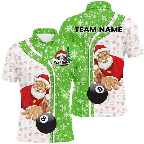 Funny Christmas Santa Play Pool Personalized Green Billiard 8 Ball Snowflake Polo Shirts For Men TDM0505