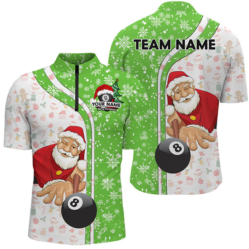 Funny Christmas Santa Play Pool Custom Green Billiard 8 Ball Snow Men Quarter-Zip Shirts TDM0505