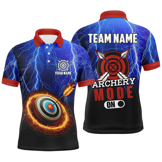 Personalized Archery Mode On Thunder Lightning Blue Men Polo Shirts, 3D Target Archery Jerseys TDM1071
