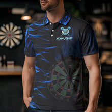 Load image into Gallery viewer, Personalized Blue Flaming 3D Fire Dart Shirts For Men Custom Team Dart Jerseys Polo &amp; Quarter Zip TDM3685