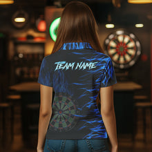Load image into Gallery viewer, Personalized Blue Flaming 3D Fire Dart Shirts For Women Custom Team Dart Jerseys Polo &amp; Quarter Zip TDM3685