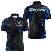 Load image into Gallery viewer, Personalized Blue Flaming 3D Fire Dart Shirts For Men Custom Team Dart Jerseys Polo &amp; Quarter Zip TDM3685