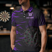 Load image into Gallery viewer, Personalized Purple Flaming 3D Fire Dart Shirts For Men Custom Team Dart Jerseys Polo &amp; Quarter Zip TDM3686